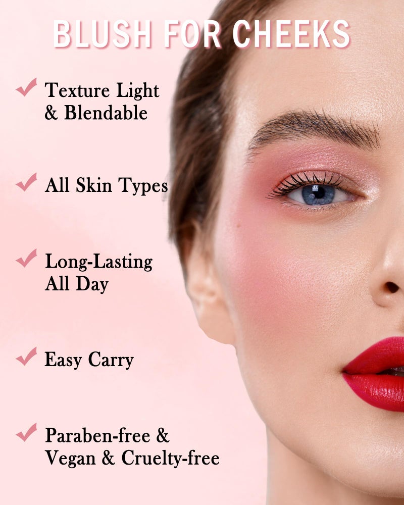 LYSdefeu Blush Powder for Cheeks,Gradual Shimmer Pink Blusher Palette with Brush,Lightweight Buildable Color Blush Hightlighter Powder,Longlasting Waterproof Facial Makeup,Christmas Gift for Women Girl-05# - Image 3